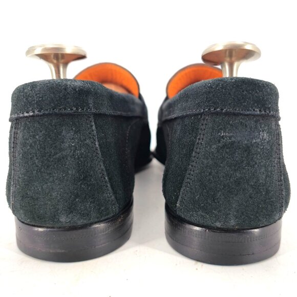 Santoni Italy Navy Blue Suede Leather Dress Shoes Mens Size 10D Slip-on Loafers - Picture 5 of 12
